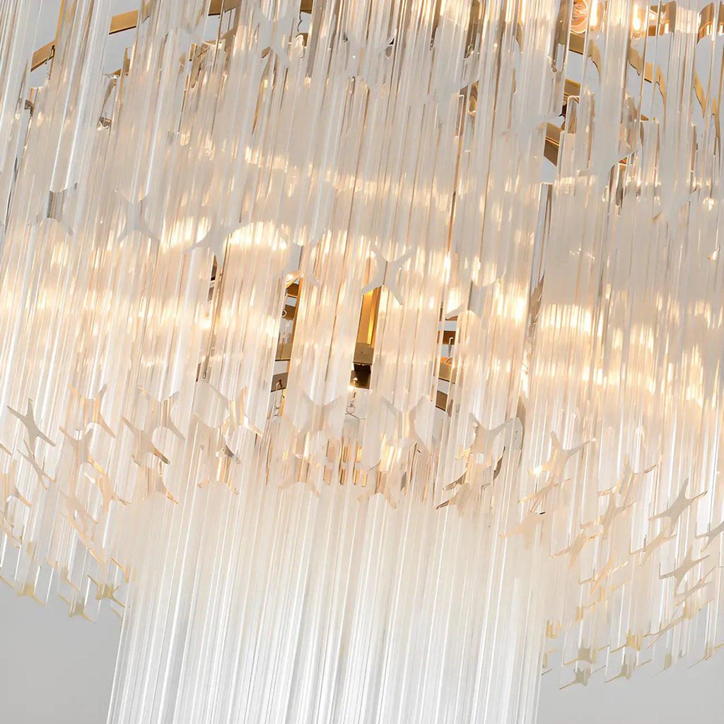 Lustre moderne à plusieurs niveaux, rond, en cristal doré et à hauteur réglable