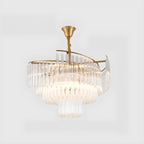 Lustre moderne à plusieurs niveaux, rond, en cristal doré et à hauteur réglable