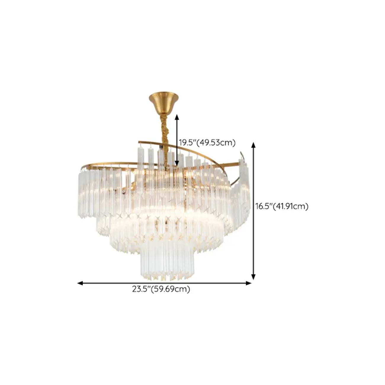 Lustre moderne à plusieurs niveaux, rond, en cristal doré et à hauteur réglable