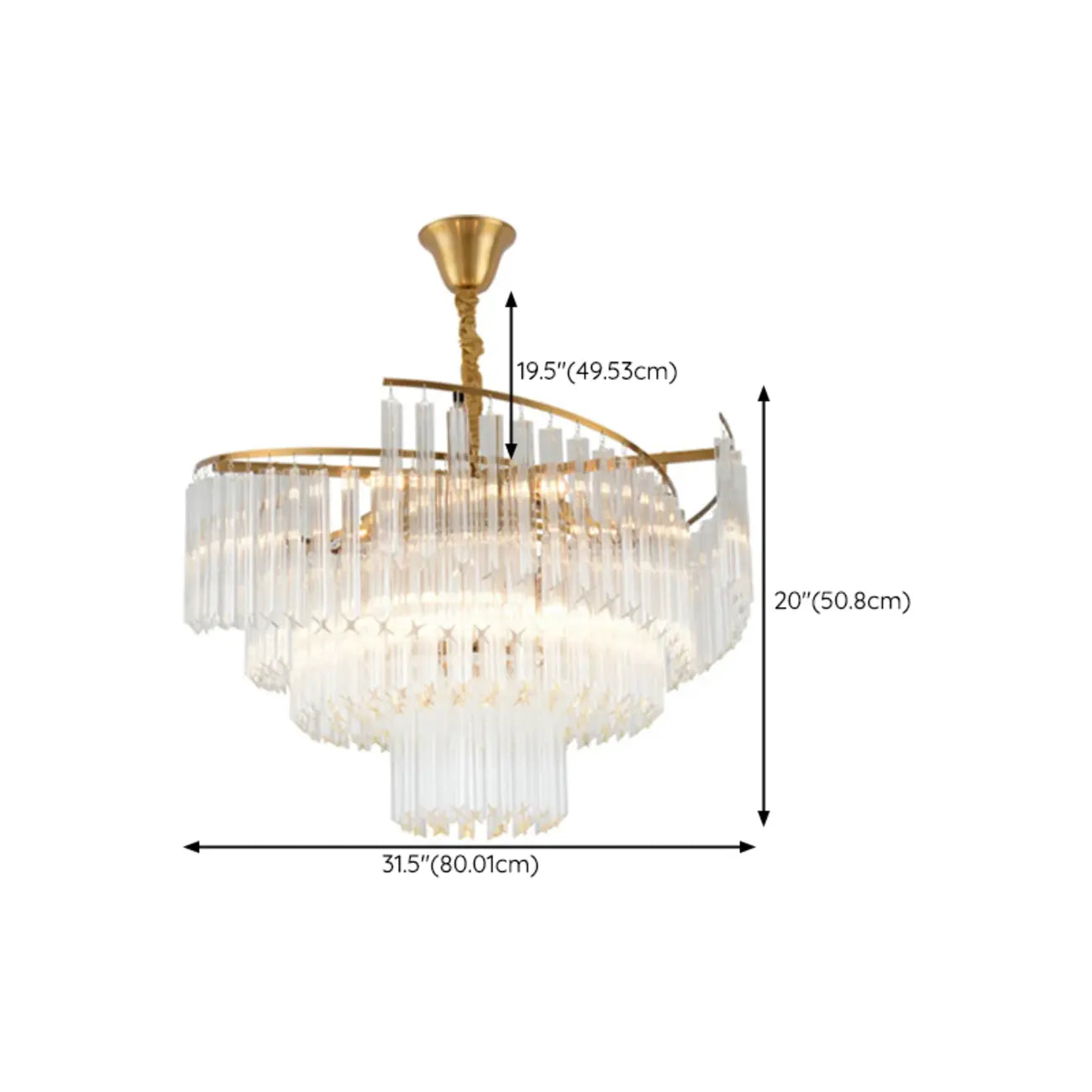 Lustre moderne à plusieurs niveaux, rond, en cristal doré et à hauteur réglable