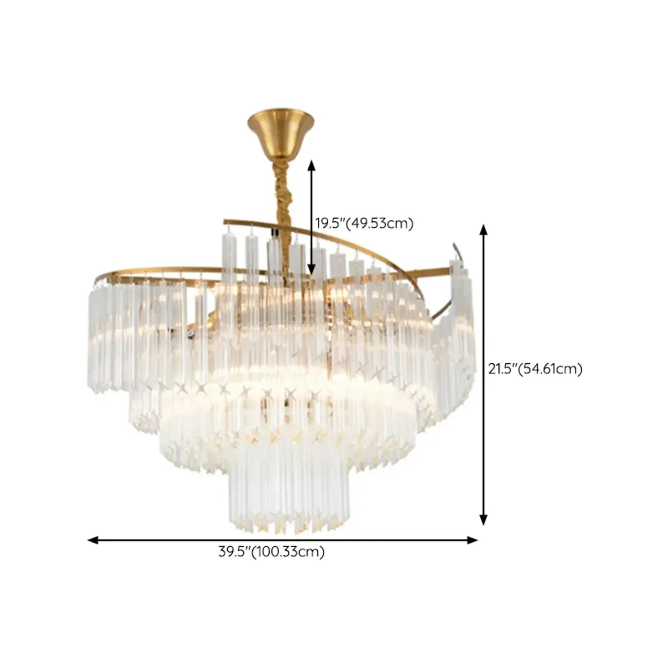 Lustre moderne à plusieurs niveaux, rond, en cristal doré et à hauteur réglable