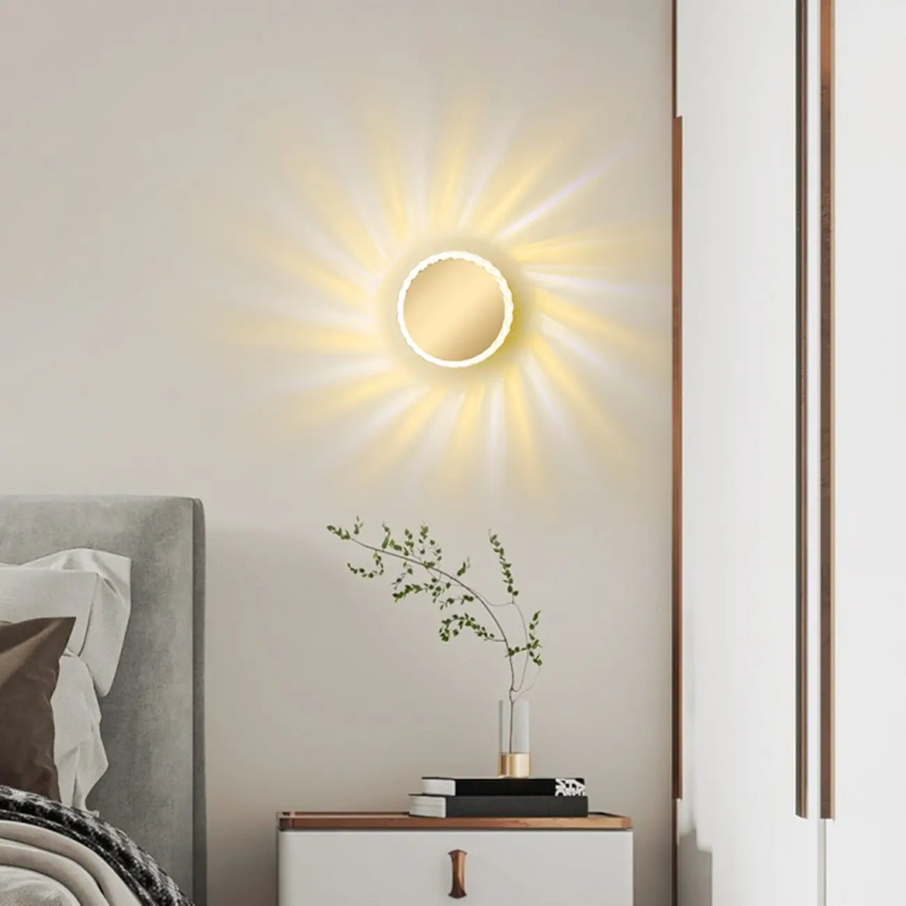Applique murale minimaliste ronde en métal en forme de soleil