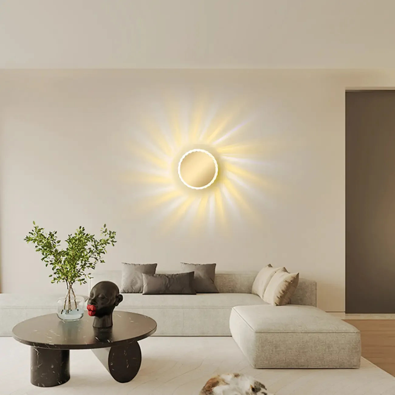 Applique murale minimaliste ronde en métal en forme de soleil