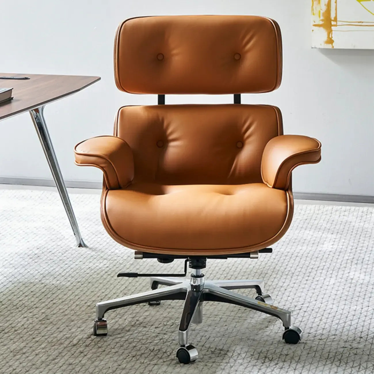 Fauteuil de bureau ergonomique moderne du milieu du siècle en cuir véritable