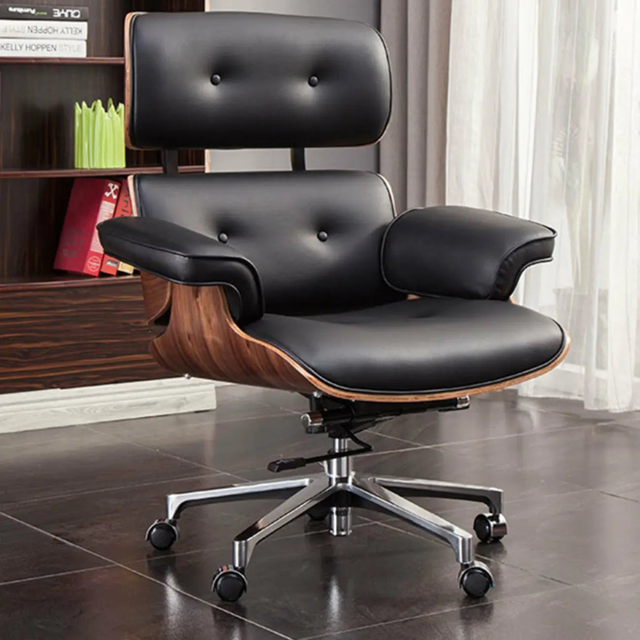 Fauteuil de bureau ergonomique moderne du milieu du siècle en cuir véritable