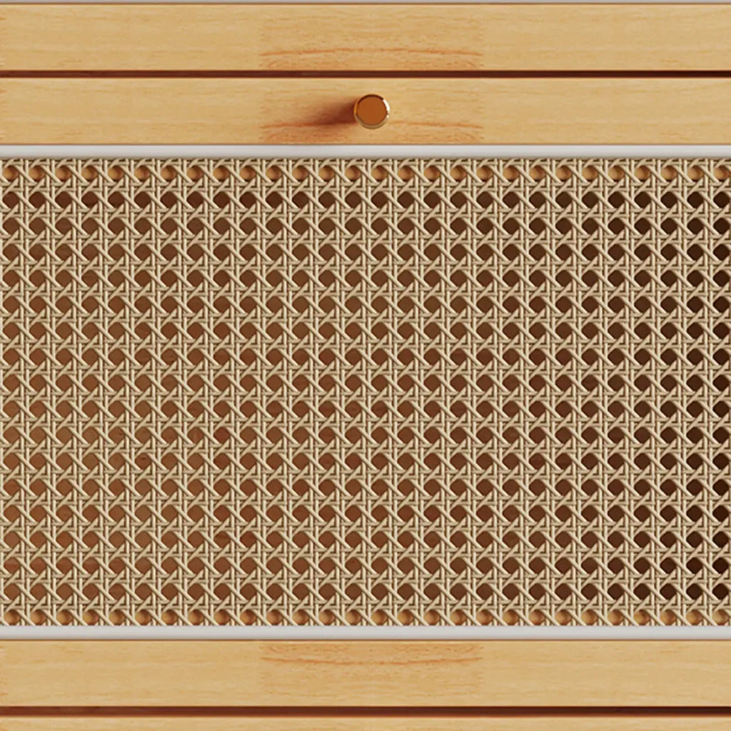 Meuble à chaussures bohème en bois massif avec portes en rotin