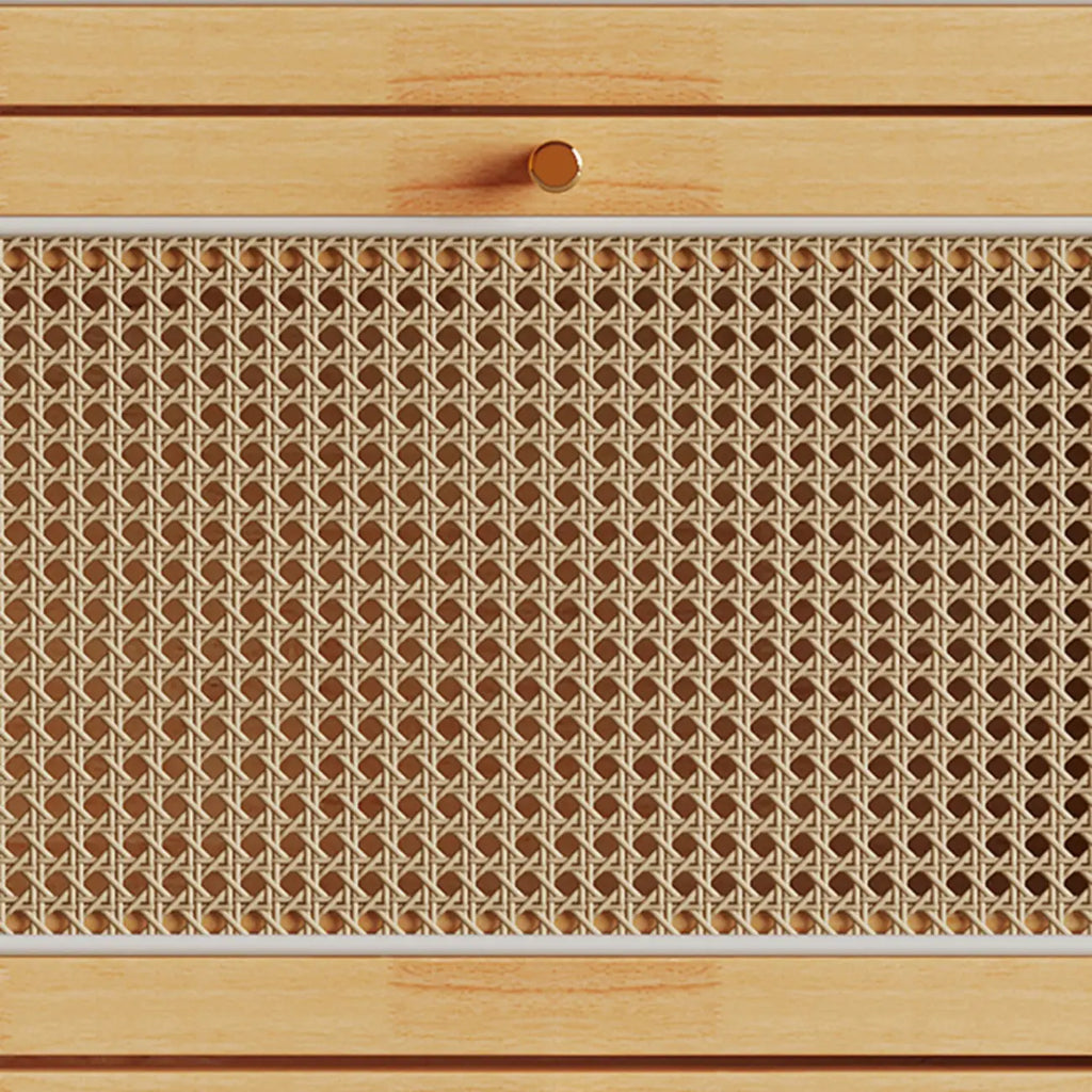 Meuble à chaussures bohème en bois massif avec portes en rotin