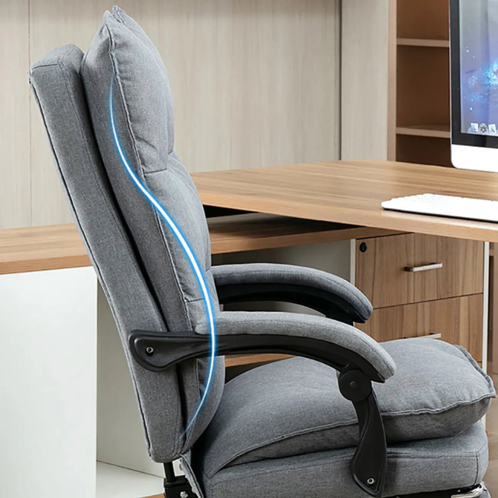 Chaise de bureau moderne en tissu gris avec repose-pieds