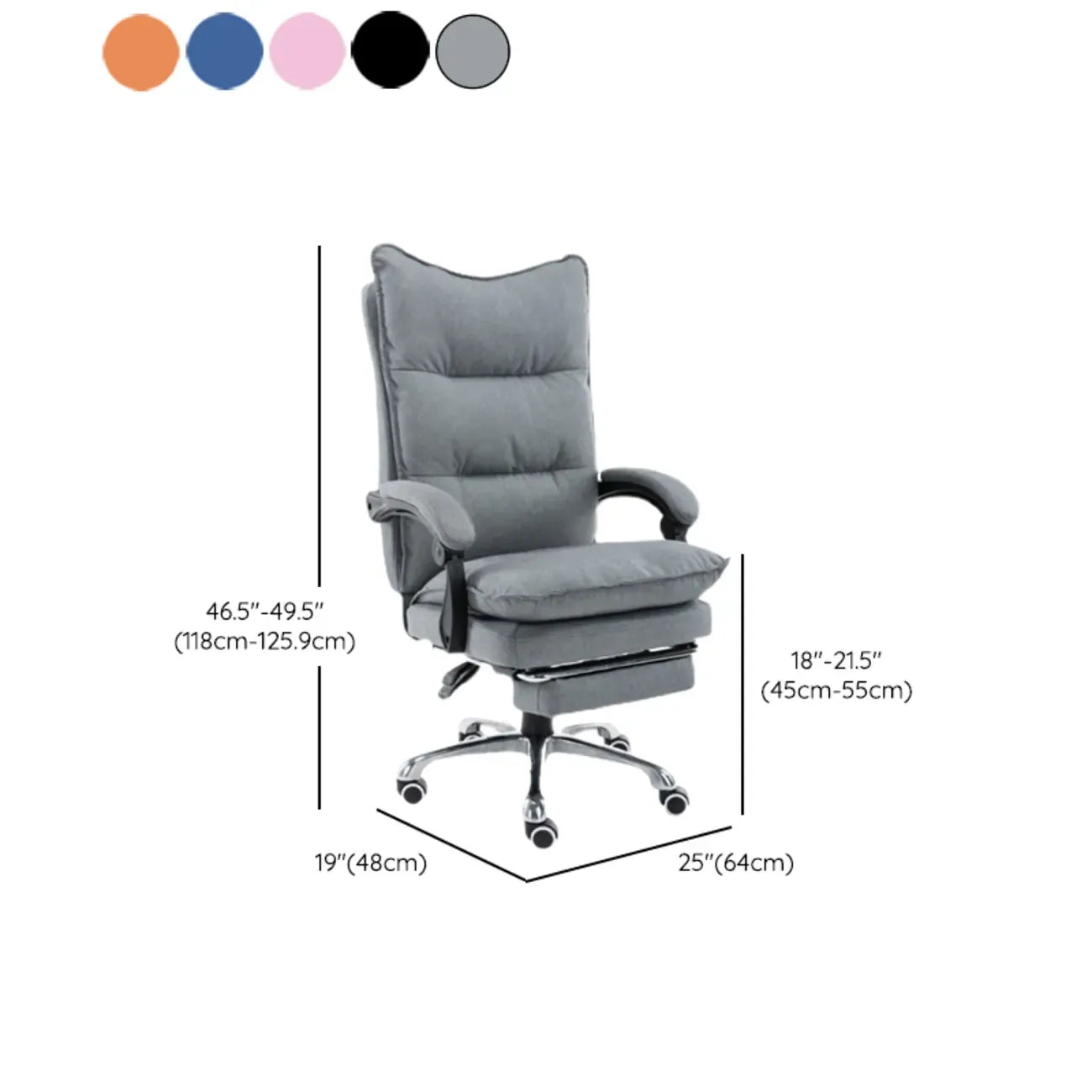 Chaise de bureau moderne en tissu gris avec repose-pieds