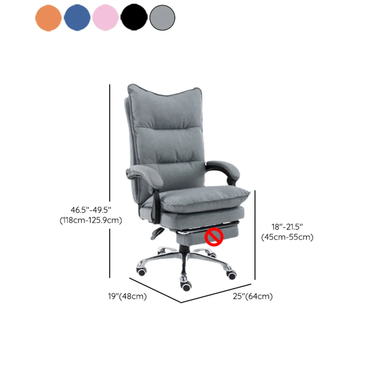 Chaise de bureau moderne en tissu gris avec repose-pieds