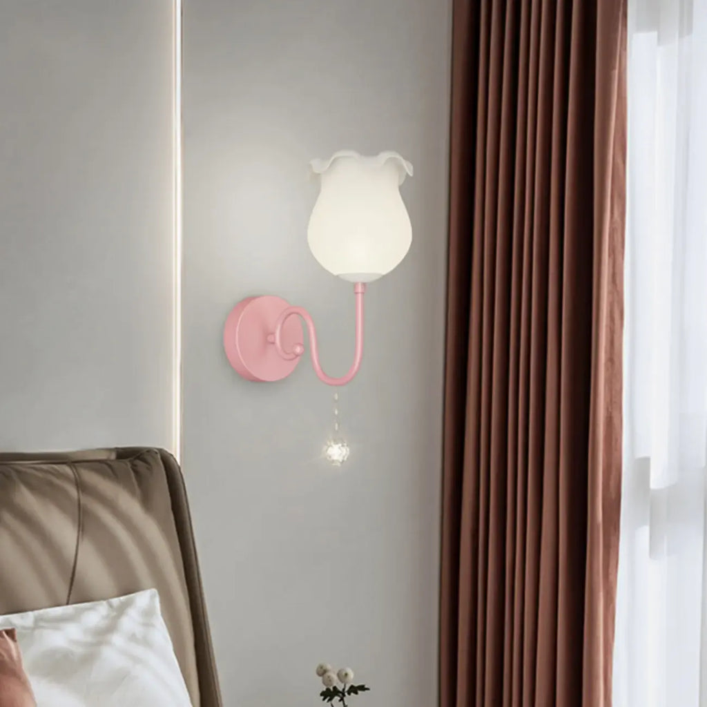 Applique murale florale de 38 à 48 cm avec abat-jour en verre pour chambre à coucher