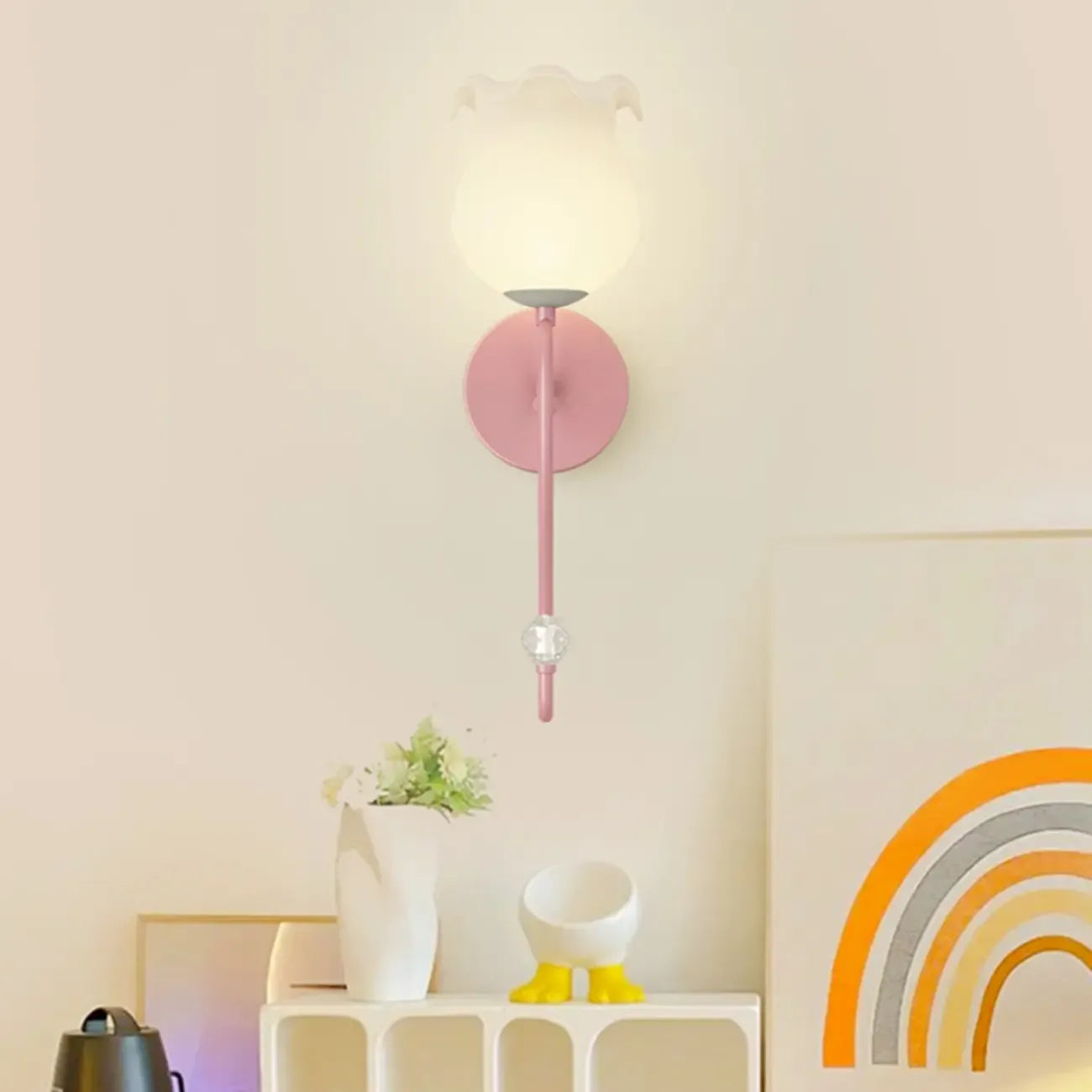 Applique murale florale de 38 à 48 cm avec abat-jour en verre pour chambre à coucher