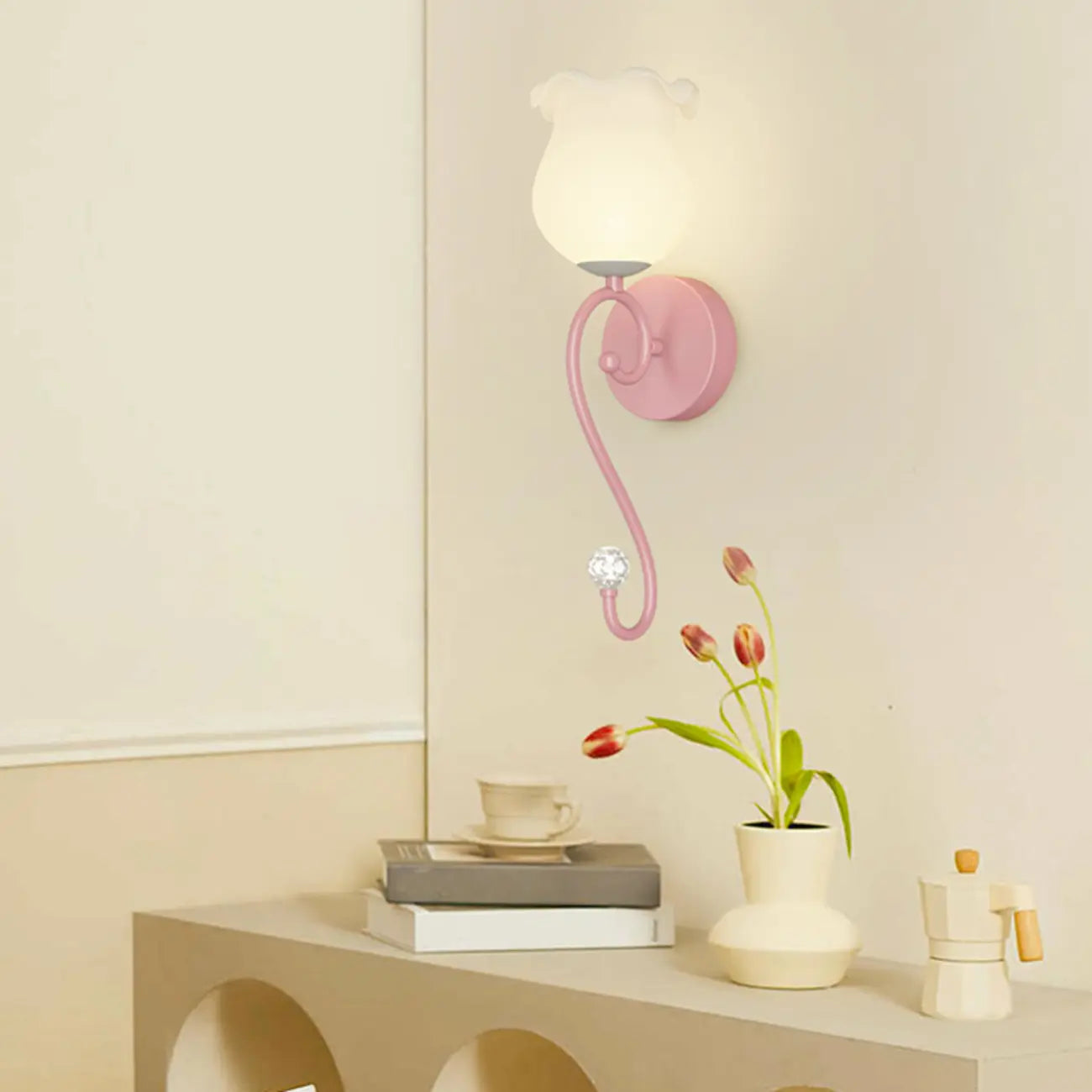 Applique murale florale de 38 à 48 cm avec abat-jour en verre pour chambre à coucher