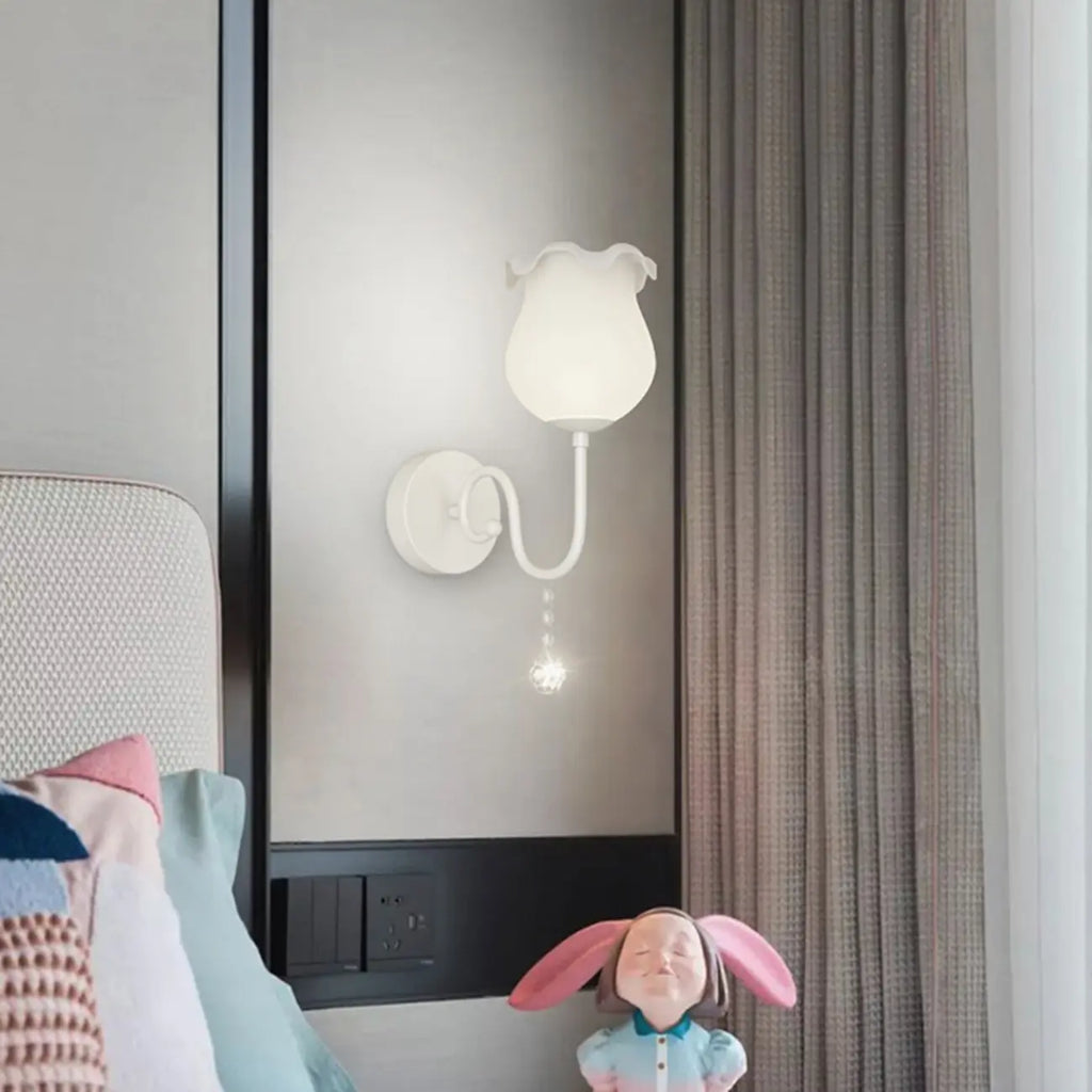 Applique murale florale de 38 à 48 cm avec abat-jour en verre pour chambre à coucher