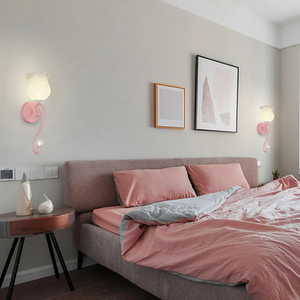 Applique murale florale de 38 à 48 cm avec abat-jour en verre pour chambre à coucher