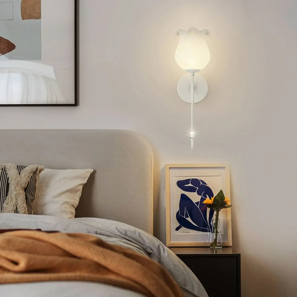 Applique murale florale de 38 à 48 cm avec abat-jour en verre pour chambre à coucher
