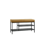 Banc d'entrée en métal avec rangement à chaussures et assise rembourrée