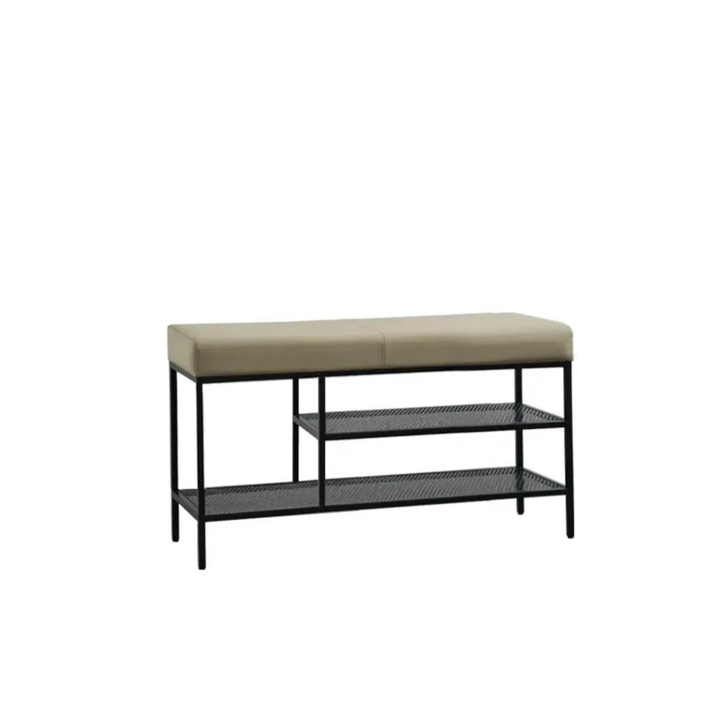 Banc d'entrée en métal avec rangement à chaussures et assise rembourrée