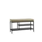 Banc d'entrée en métal avec rangement à chaussures et assise rembourrée