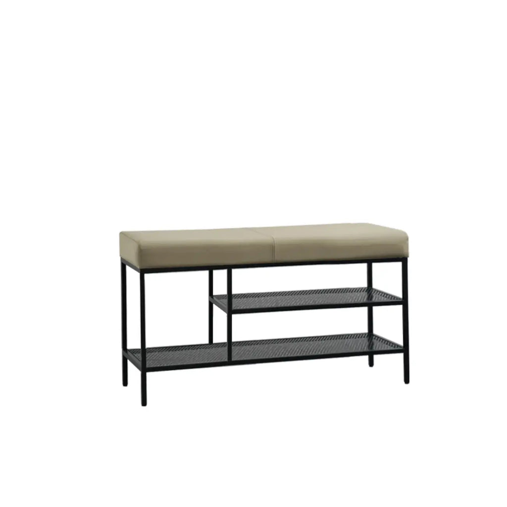 Banc d'entrée en métal avec rangement à chaussures et assise rembourrée