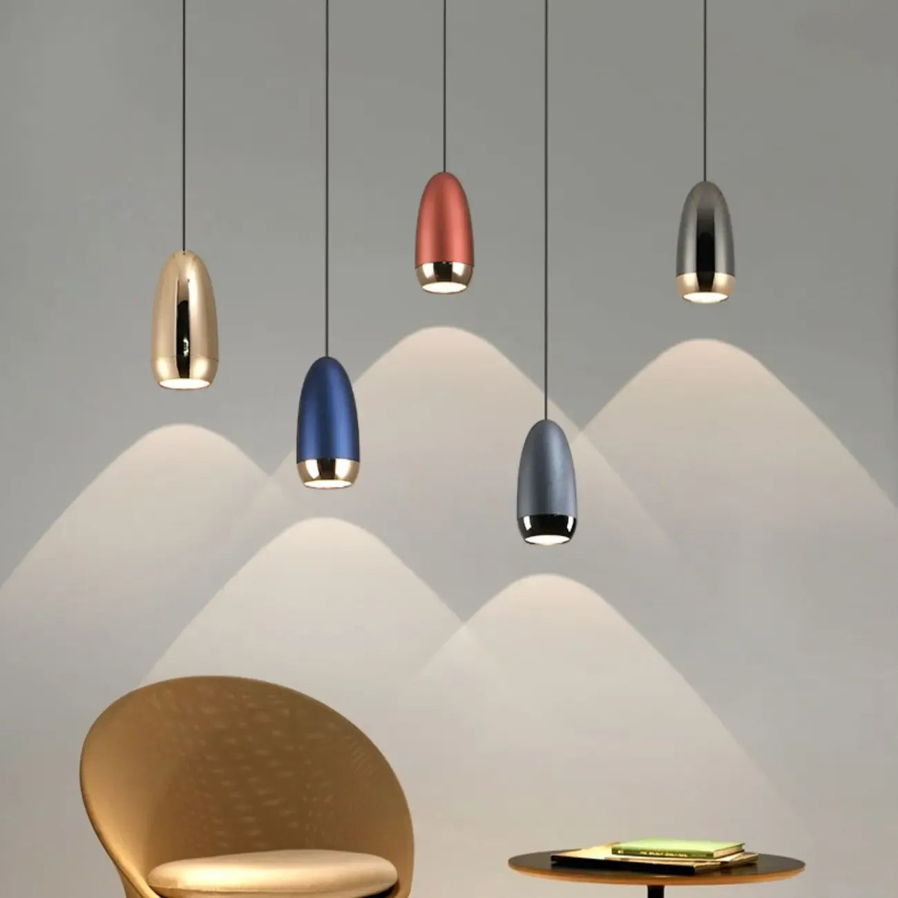 Mini suspension lumineuse LED géométrique simple en aluminium