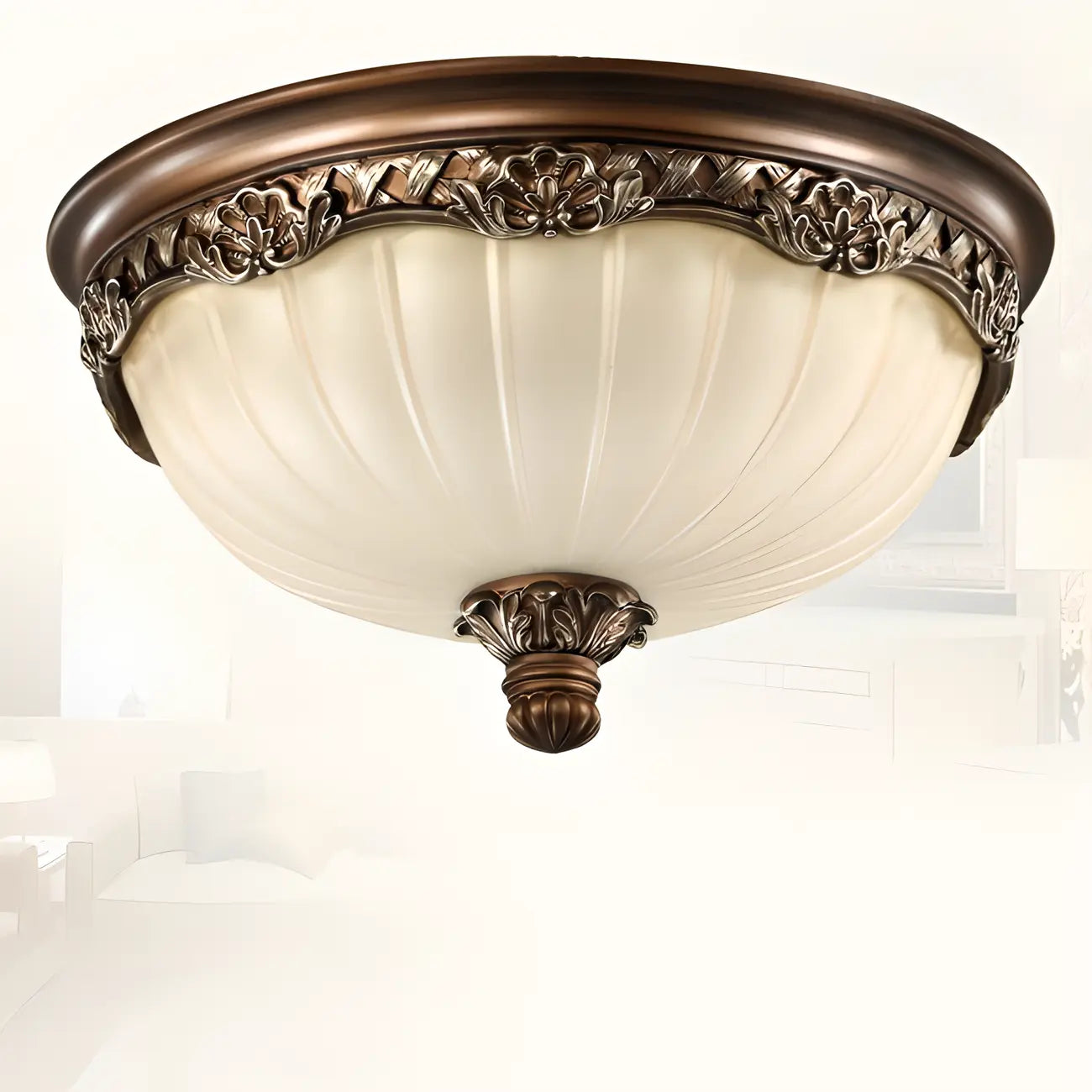 Plafonnier classique marron vintage à dôme en verre