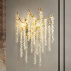 Applique murale de luxe en métal doré et cristal en forme de branche