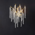 Applique murale de luxe en métal doré et cristal en forme de branche