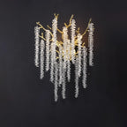 Applique murale de luxe en métal doré et cristal en forme de branche
