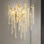 Applique murale de luxe en métal doré et cristal en forme de branche