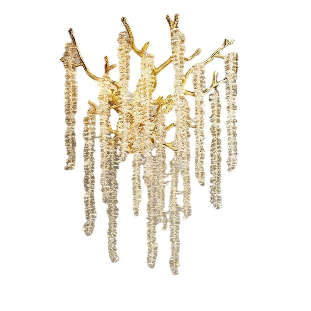 Applique murale de luxe en métal doré et cristal en forme de branche