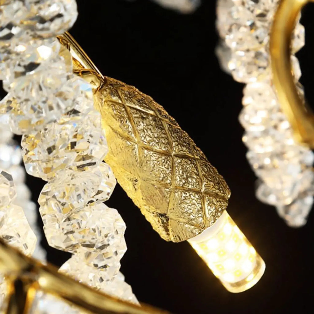 Applique murale de luxe en métal doré et cristal en forme de branche