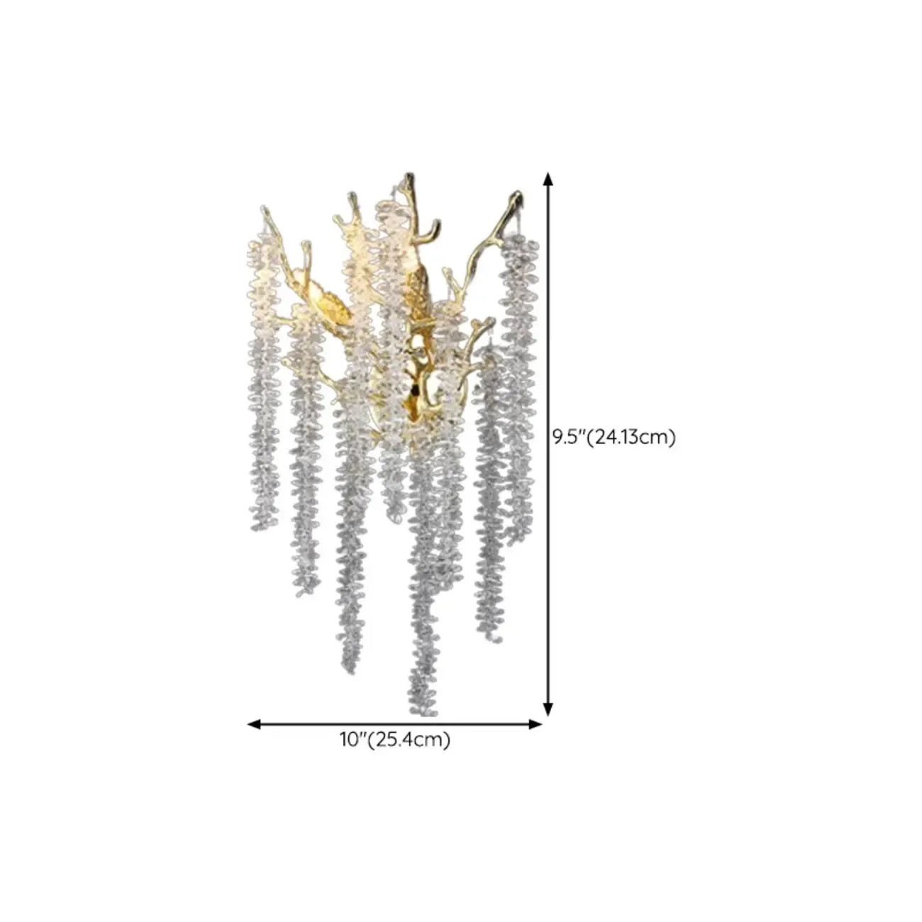 Applique murale de luxe en métal doré et cristal en forme de branche