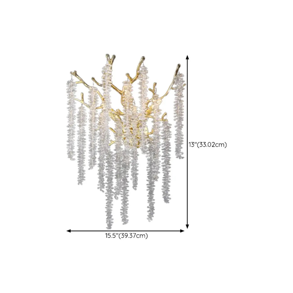 Applique murale de luxe en métal doré et cristal en forme de branche