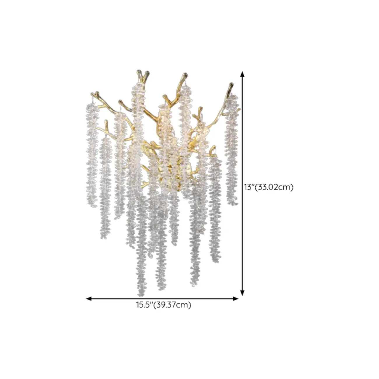 Applique murale de luxe en métal doré et cristal en forme de branche