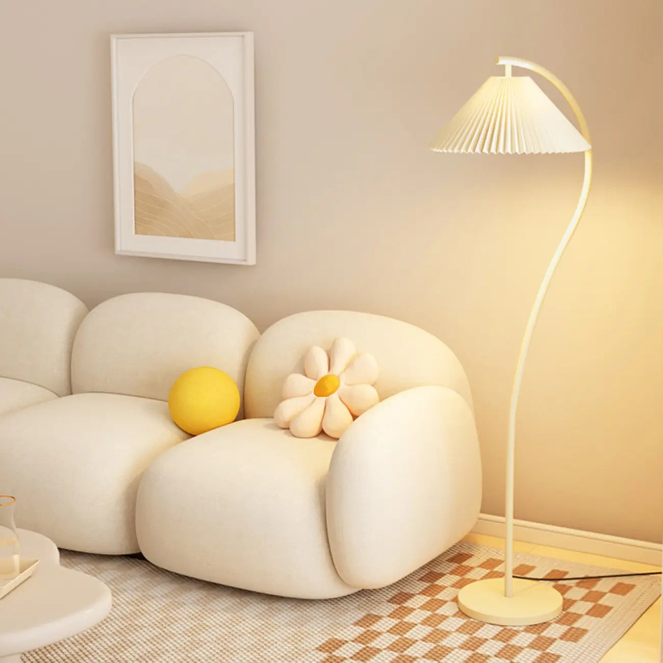 Lampadaire moderne en tissu plissé blanc et métal 61