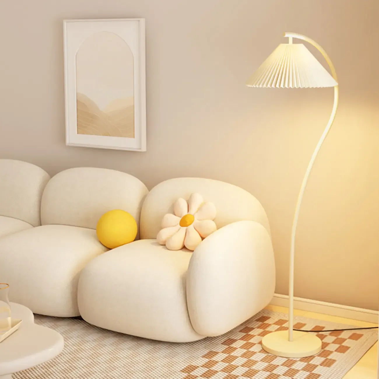 Lampadaire moderne en tissu plissé blanc et métal 61