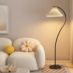 Lampadaire moderne en tissu plissé blanc et métal 61