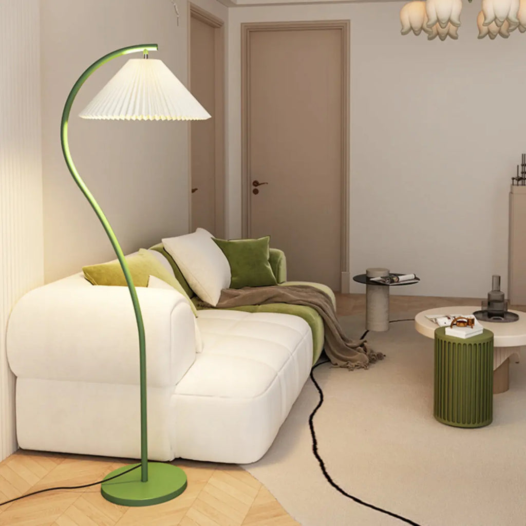 Lampadaire moderne en tissu plissé blanc et métal 61