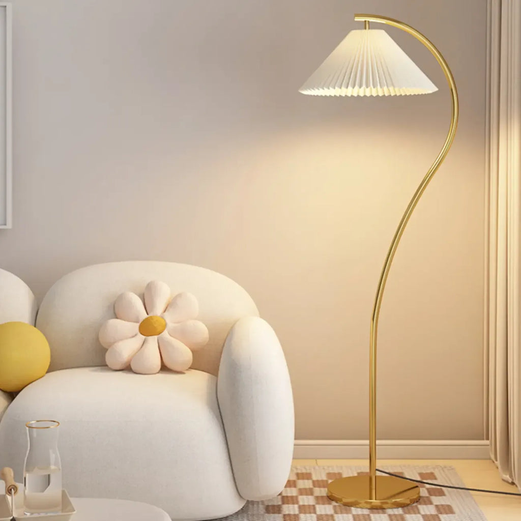 Lampadaire moderne en tissu plissé blanc et métal 61