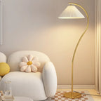 Lampadaire moderne en tissu plissé blanc et métal 61
