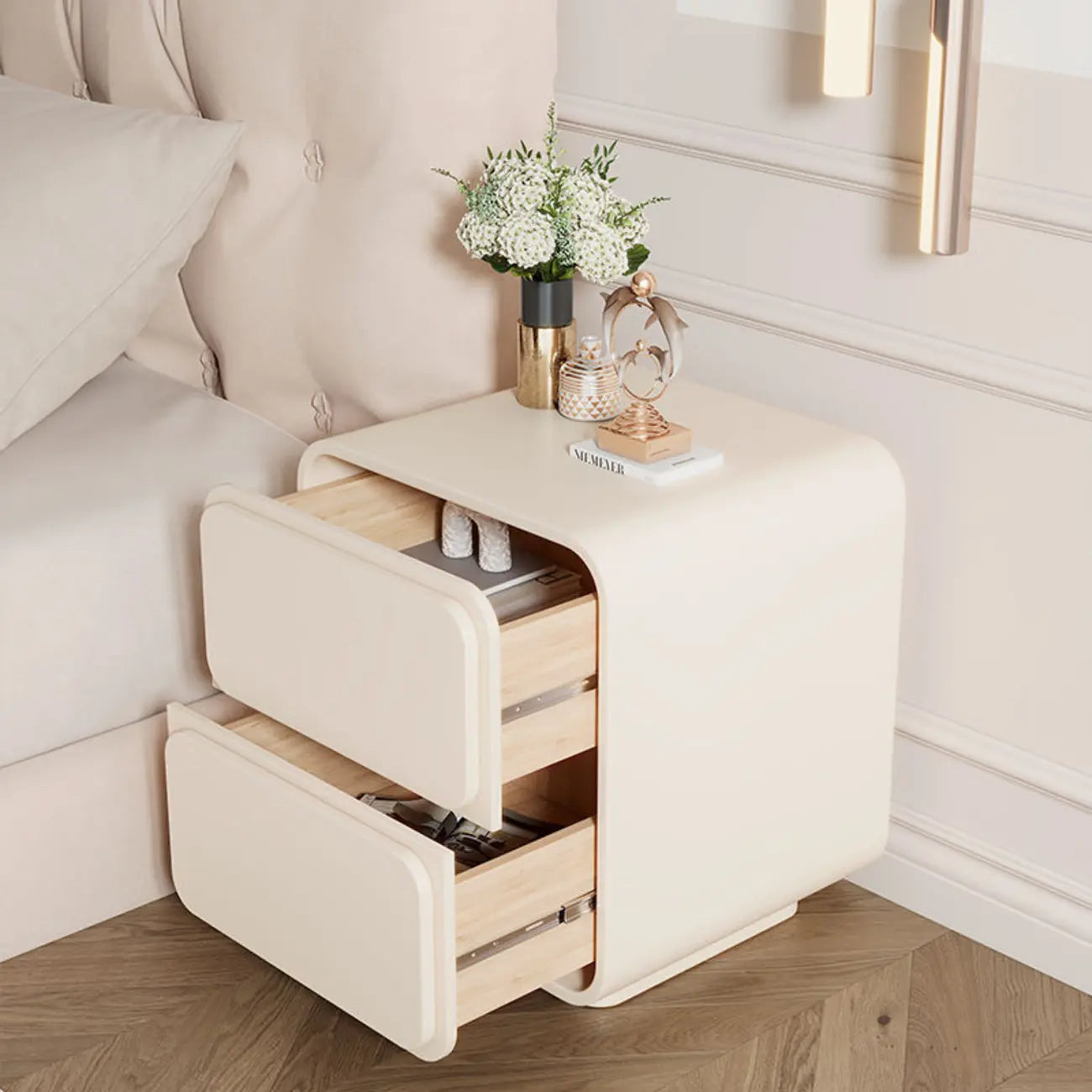 Table de chevet moderne à 2 tiroirs - Beige