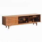 Meuble TV long scandinave en bois de cerisier avec porte