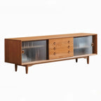 Meuble TV long scandinave en bois de cerisier avec porte