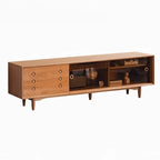 Meuble TV long scandinave en bois de cerisier avec porte