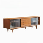 Meuble TV long scandinave en bois de cerisier avec porte