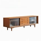 Meuble TV long scandinave en bois de cerisier avec porte