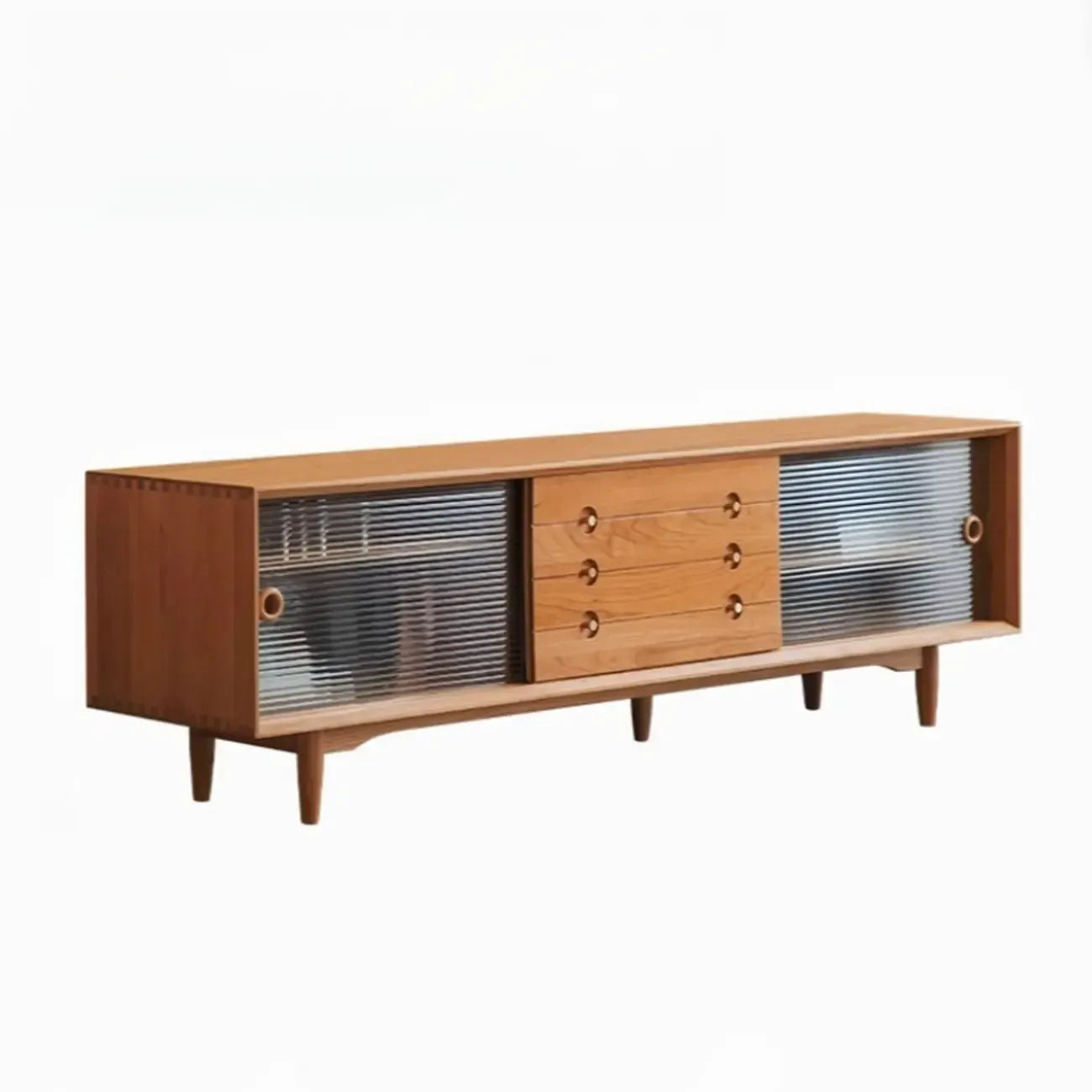 Meuble TV long scandinave en bois de cerisier avec porte