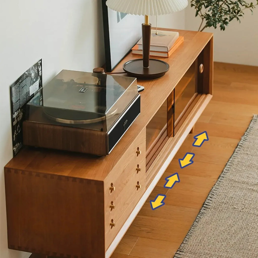 Meuble TV long scandinave en bois de cerisier avec porte