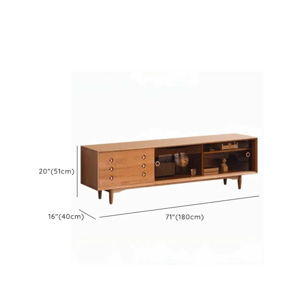 Meuble TV long scandinave en bois de cerisier avec porte